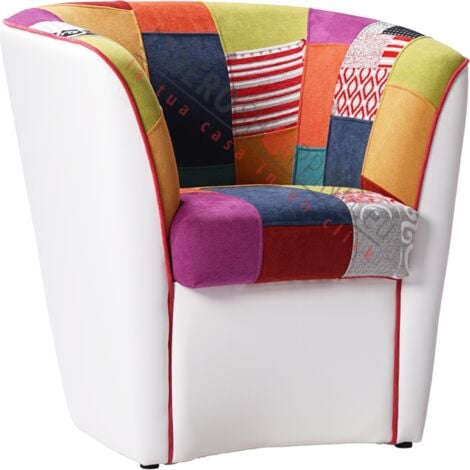 Poltrona VALENTINA in ecopelle Bianco e seduta tessuto PATCHWORK