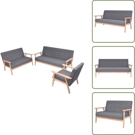 Poltrona - vidaXL Set di Divani 3 pz in Tessuto Grigio Scuro - Divano in legno