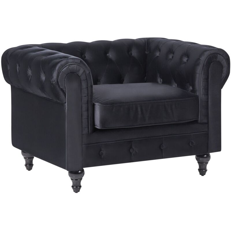 Poltrona Vintage In Tessuto Nero Chesterfield