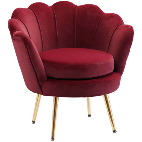POLTRONA VINTAGE IN VELLUTO CON SCHIENALE A CONCHIGLIA 76X67X74CM ROSSO SCURO