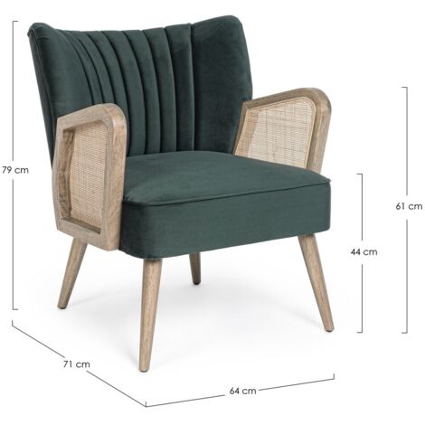 Poltrona vintage legno velluto verde Virna