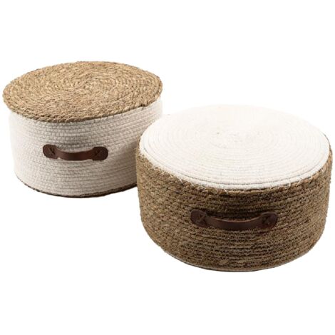 Poltroncina a corda intrecciata e manici in pelle in stile country decorazione per interno -30 cm