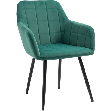 Poltroncina Classica con Braccioli per Camera da Letto in Velluto Design Moderno, Sedia Imbottita con Gambe in Metallo - Poltrona per Salotto,Cucina,Sala da Pranzo e Sala d’Aspetto Modello Odette Verd