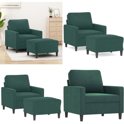 Poltroncina con Poggiapiedi Verde Scuro 60 cm in Velluto - Poltrona verde scuro - Seduta in velluto