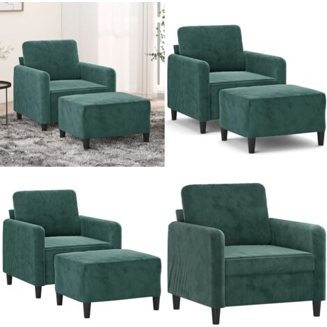 Poltroncina con Poggiapiedi Verde Scuro 60 cm in Velluto - Poltroncina in velluto - Poltroncina verde scuro