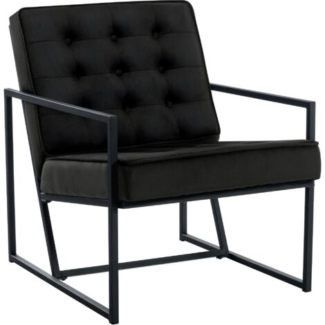 Poltroncina lounge in velluto nero e struttura imbottita in metallo dal design minimalista FAL10545