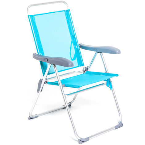 Poltroncina pieghevole Tahiti con braccioli struttura alluminio tub. 22 mm blu