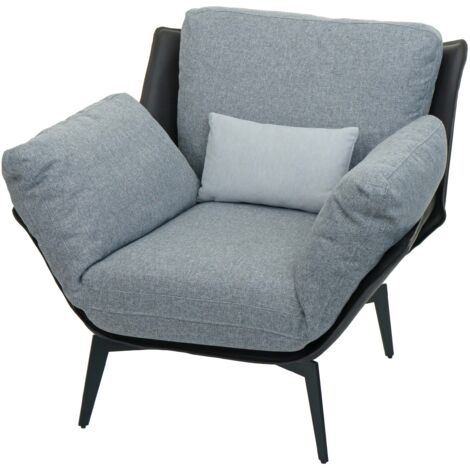 Poltroncina relax lounge imbottita in PVC nero e tessuto grigio metallizzato nero 040006841