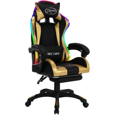 Poltroncina sedia girevole per ufficio computer studio videogiochi con LED RGB Oro e similpelle oro 020024204