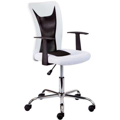 poltroncina ufficio bianca con braccioli e ruote, 55x54,5x85-95 cm