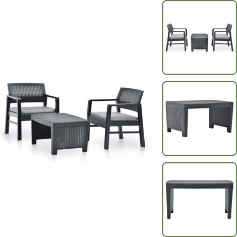 Poltroncine da giardino - vidaXL Set Salotto da Giardino 3 pz in Plastica Antracite - Cuscini da seduta