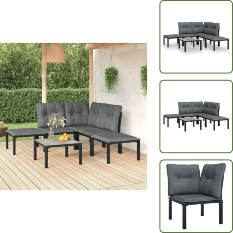 Poltrone angolari - vidaXL Set Salotto da Giardino 6 pz in Polyrattan Nero e Grigio - Poggiapiedi da giardino