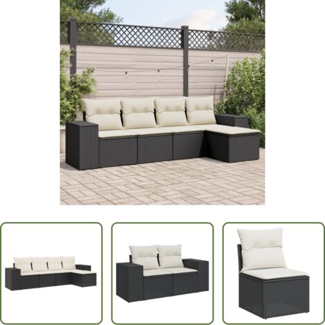 Poltrone da esterno -  Set Divani da Giardino 5 pz con Cuscini in Polyrattan Nero
