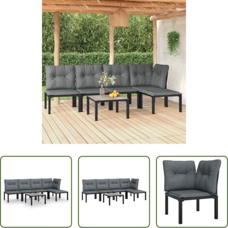 Poltrone da esterno -  Set Salotto da Giardino 6 pz in Polyrattan Nero e Grigio