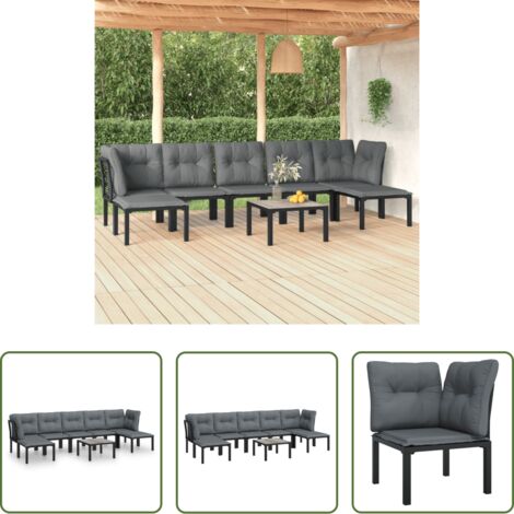 Poltrone da esterno -  Set Salotto da Giardino 8 pz Nero e Grigio in Polyrattan