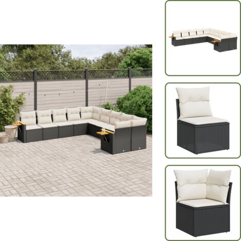 Poltrone da esterno - vidaXL Set Divani da Giardino 10pz con Cuscini in Polyrattan Nero - Rattan PE