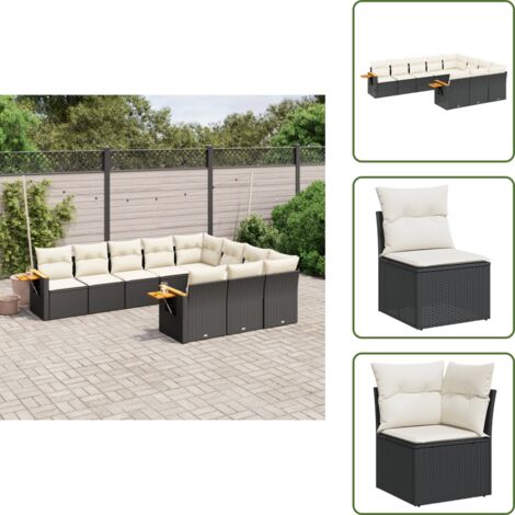 Poltrone da esterno - vidaXL Set Divani da Giardino 10pz con Cuscini in Polyrattan Nero - Rattan PE
