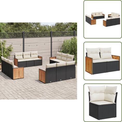 Poltrone da esterno - vidaXL Set Divani da Giardino 12 pz con Cuscini Nero in Polyrattan - Rattan PE