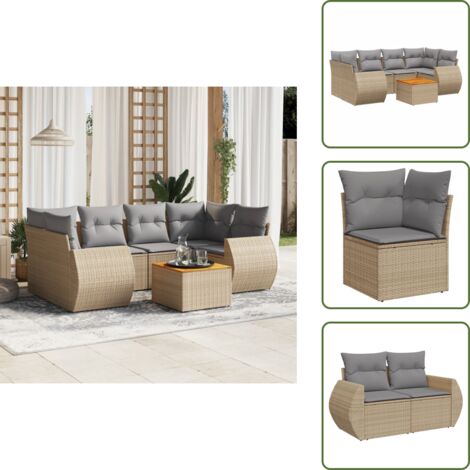 Poltrone da esterno - vidaXL Set Divani da Giardino 7 pz con Cuscini Beige in Polyrattan - Tavolo da giardino