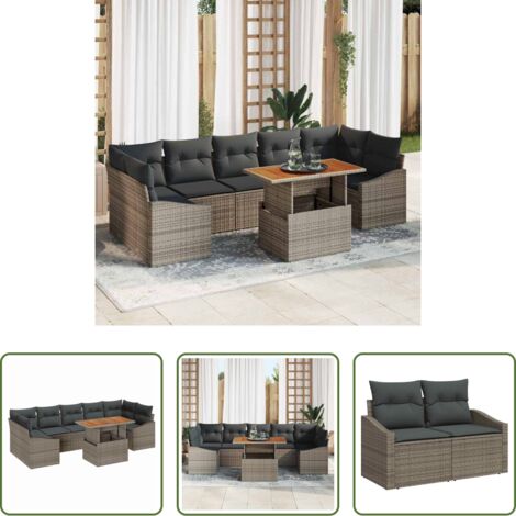 Poltrone da giardino -  Set da Pranzo per Giardino con cuscino 8 pcs Grigio e Marrone