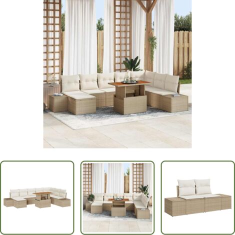 Poltrone da giardino -  Set da Pranzo per Giardino con cuscino 9 pcs Beige e Crema