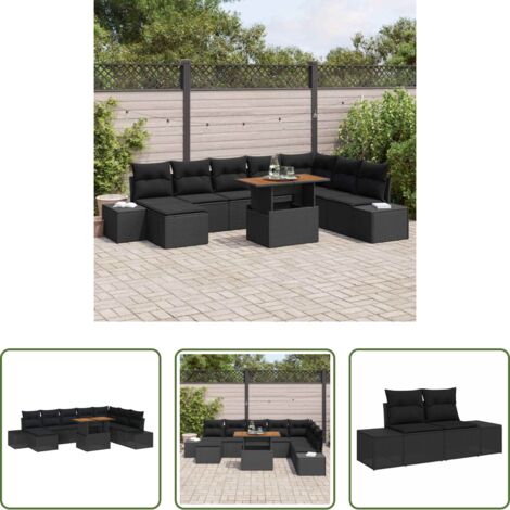 Poltrone da giardino -  Set da Pranzo per Giardino con cuscino 9 pcs Nero e Marrone