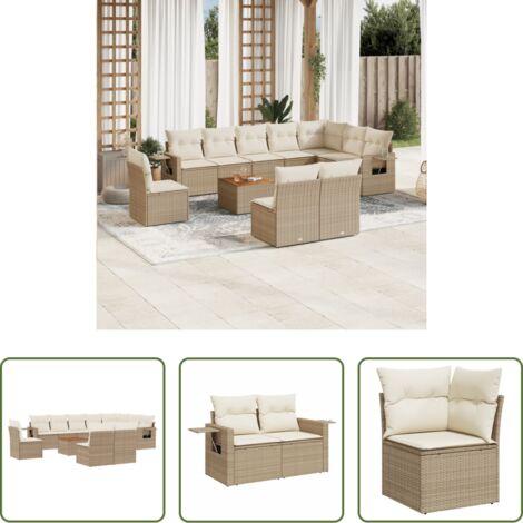 Poltrone da giardino -  Set Divani da Giardino 11 pz con Cuscini Beige in Polyrattan