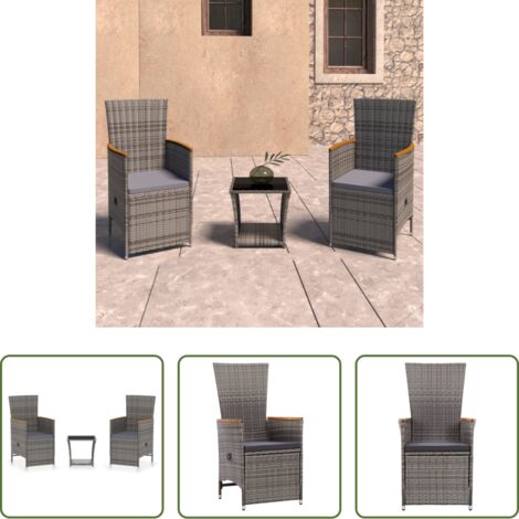 Poltrone da giardino -  Set Divani da Giardino 3 pz con Cuscini in Polyrattan Grigio