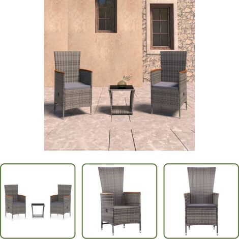 Poltrone da giardino -  Set Divani da Giardino 3 pz con Cuscini in Polyrattan Grigio