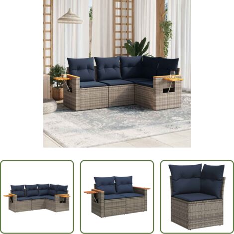 Poltrone da giardino -  Set Divani da Giardino 4 pz con Cuscini Grigio in Polyrattan