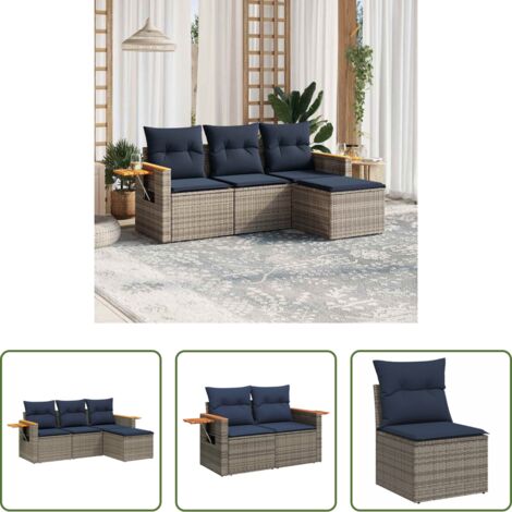 Poltrone da giardino -  Set Divani da Giardino 4 pz con Cuscini Grigio in Polyrattan