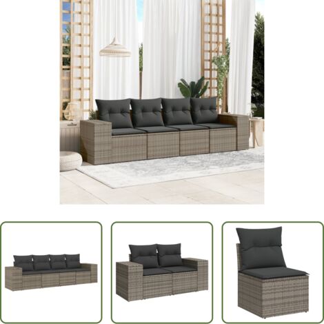 Poltrone da giardino -  Set Divani da Giardino 4 pz con Cuscini in Polyrattan Grigio