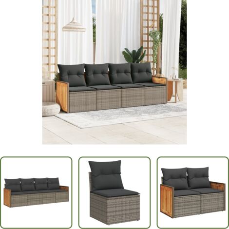 Poltrone da giardino -  Set Divani da Giardino 4 pz con Cuscini in Polyrattan Grigio