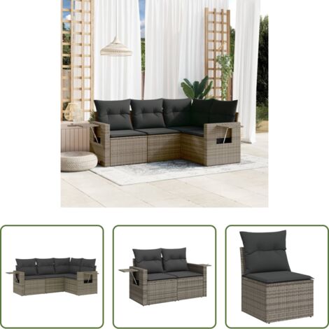 Poltrone da giardino -  Set Divani da Giardino 4 pz con Cuscini in Polyrattan Grigio