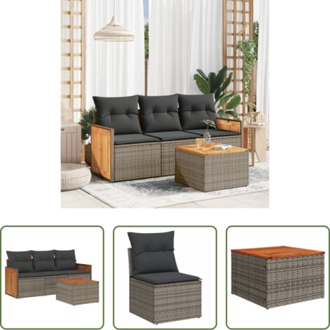 Poltrone da giardino -  Set Divani da Giardino 4 pz con Cuscini in Polyrattan Grigio
