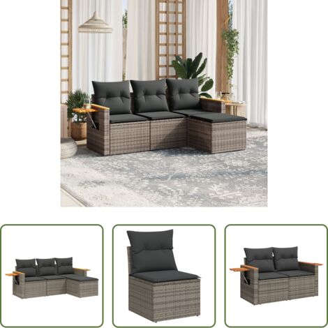 Poltrone da giardino -  Set Divani da Giardino 4 pz con Cuscini in Polyrattan Grigio