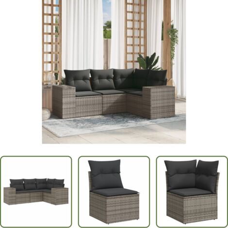 Poltrone da giardino -  Set Divani da Giardino 4 pz con Cuscini in Polyrattan Grigio