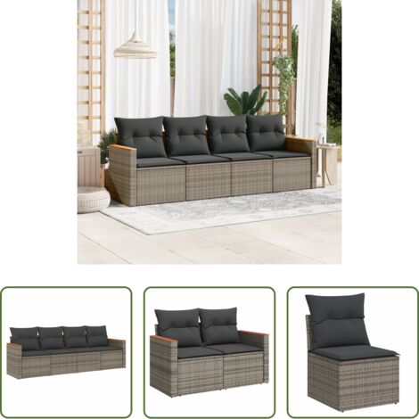 Poltrone da giardino -  Set Divani da Giardino 4 pz con Cuscini in Polyrattan Grigio