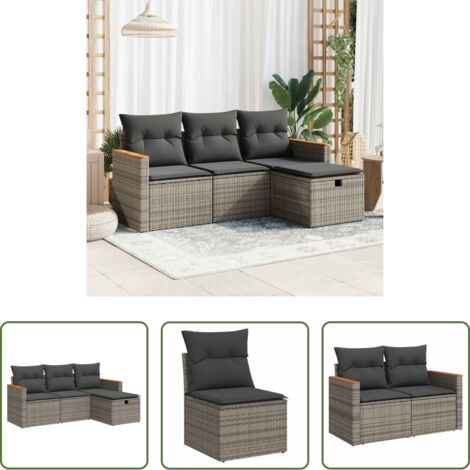 Poltrone da giardino -  Set Divani da Giardino 4 pz con Cuscini in Polyrattan Grigio