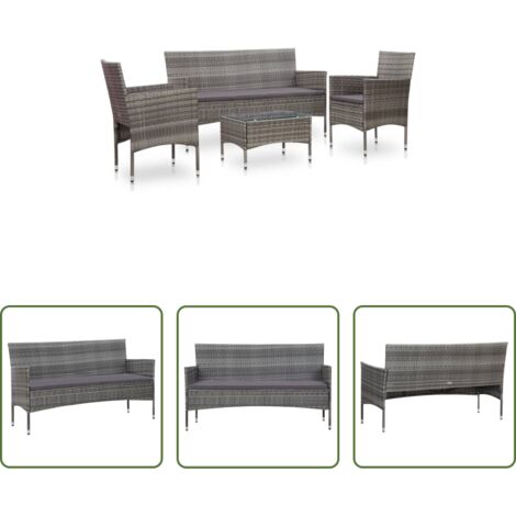 Poltrone da giardino -  Set Divani da Giardino 4 pz con Cuscini in Polyrattan Grigio