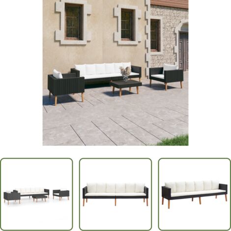 Poltrone da giardino -  Set Divani da Giardino 4 pz con Cuscini in Polyrattan Nero