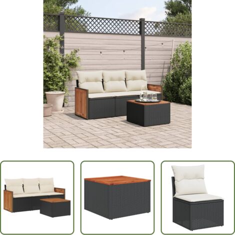 Poltrone da giardino -  Set Divani da Giardino 4 pz con Cuscini Nero in Polyrattan
