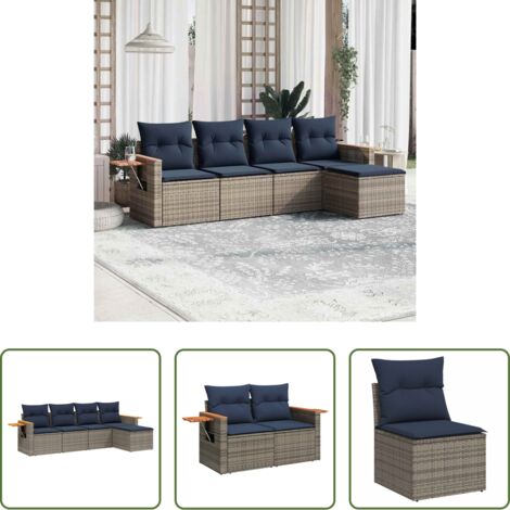 Poltrone da giardino -  Set Divani da Giardino 5 pz con Cuscini Grigio in Polyrattan