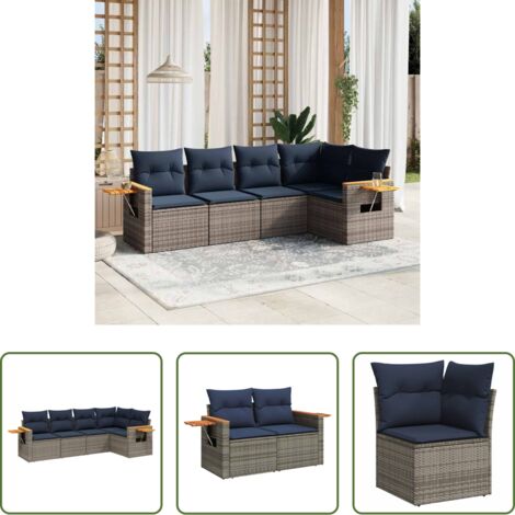 Poltrone da giardino -  Set Divani da Giardino 5 pz con Cuscini Grigio in Polyrattan