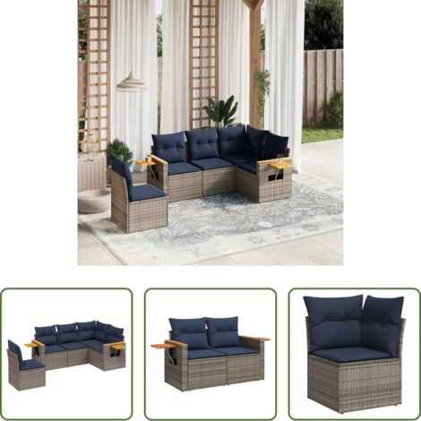 Poltrone da giardino -  Set Divani da Giardino 5 pz con Cuscini Grigio in Polyrattan