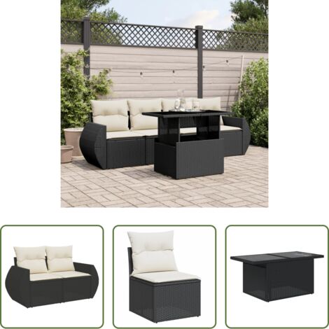 Poltrone da giardino -  Set Divani da Giardino 5 pz con Cuscini in Polyrattan Nero