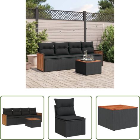 Poltrone da giardino -  Set Divani da Giardino 5 pz con Cuscini in Polyrattan Nero