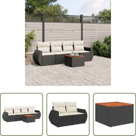 Poltrone da giardino -  Set Divani da Giardino 5 pz con Cuscini in Polyrattan Nero