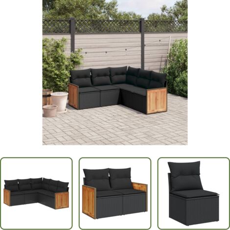 Poltrone da giardino -  Set Divani da Giardino 5 pz con Cuscini in Polyrattan Nero