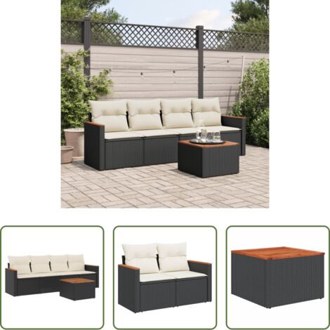 Poltrone da giardino -  Set Divani da Giardino 5 pz con Cuscini in Polyrattan Nero